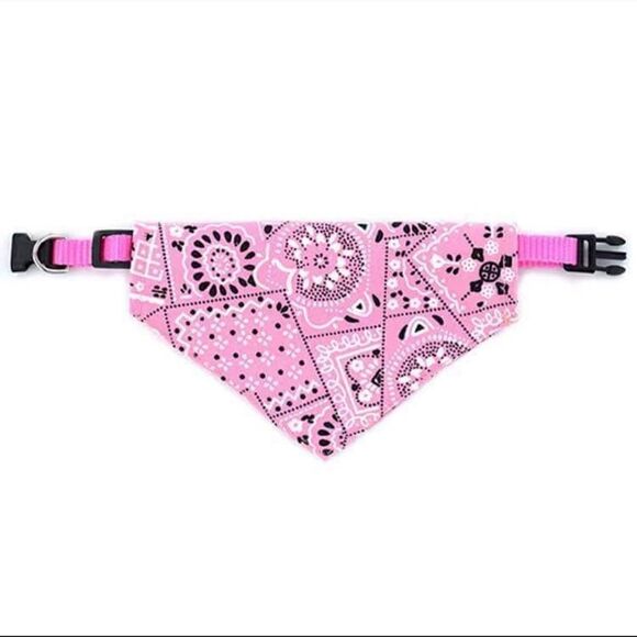Pink Printed Dog Cat Bandanas With Buckle Pet Saliva Towel Dog Triangular Scarf - Picture 1 of 2